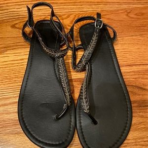 Black flat sandals. Size 10